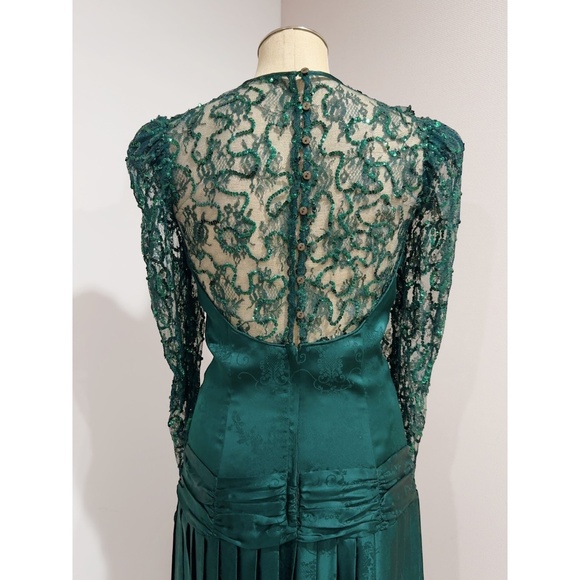 Jessica McClintock 1980s Vtg Green Long-sleeved Evening Gown Formal Dress Size 8 - Picture 6 of 9